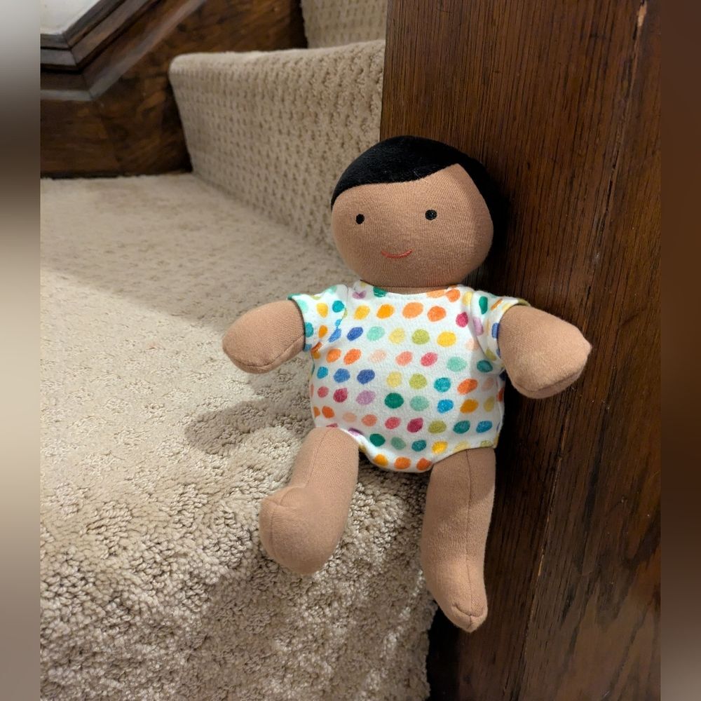 Lovevery Organic Cotton Baby Doll The Thinker Colorful Polka Dot Plush Babbler